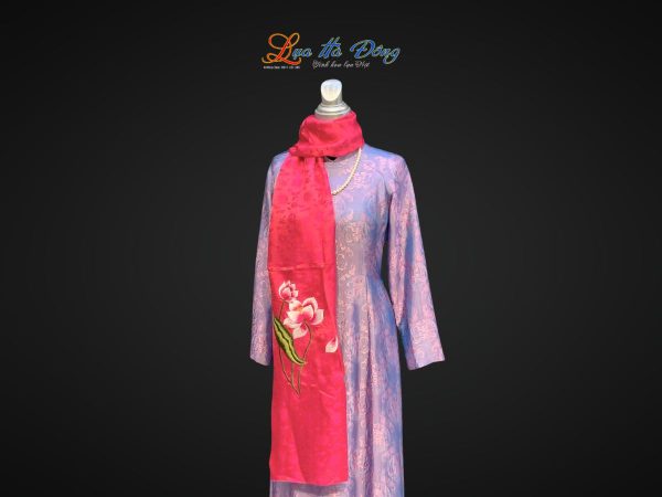 Khăn lụa thêu hoa sen hồng họa tiết hoa hướng dương MNV- KLTA43196-3