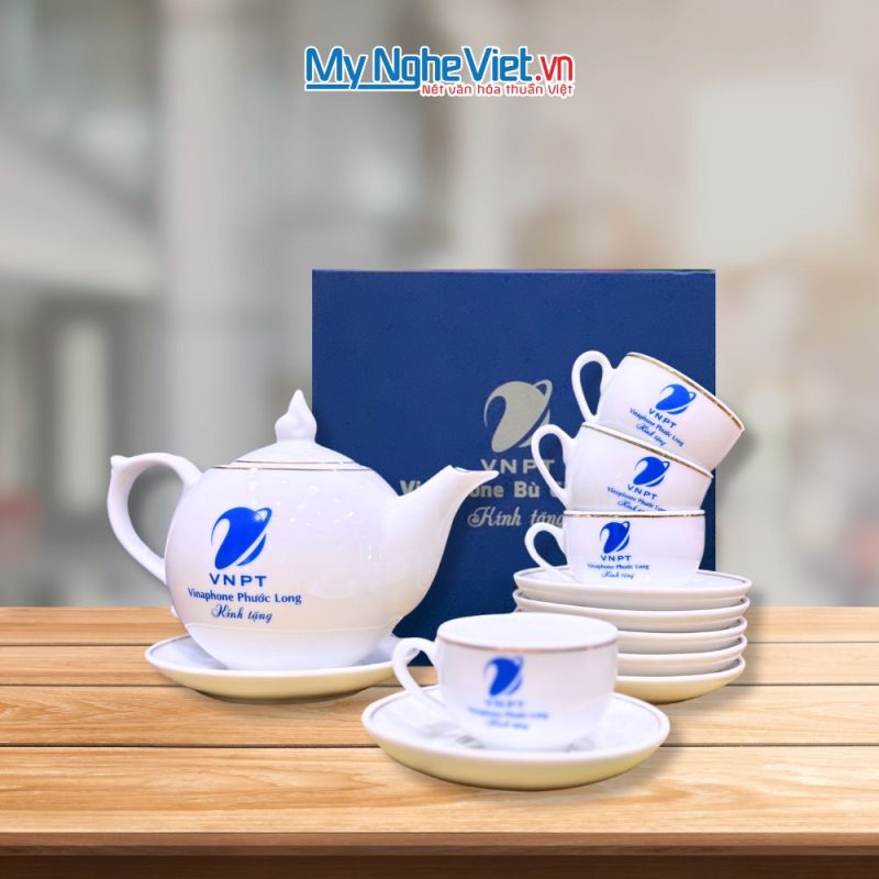 Bình Trà Bát Tràng Chóp Lửa In Logo