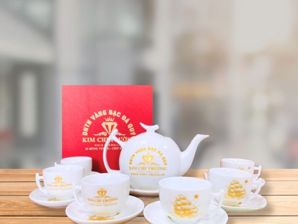 Bình Trà Bát Tràng Dáng Bưởi Cành In Logo