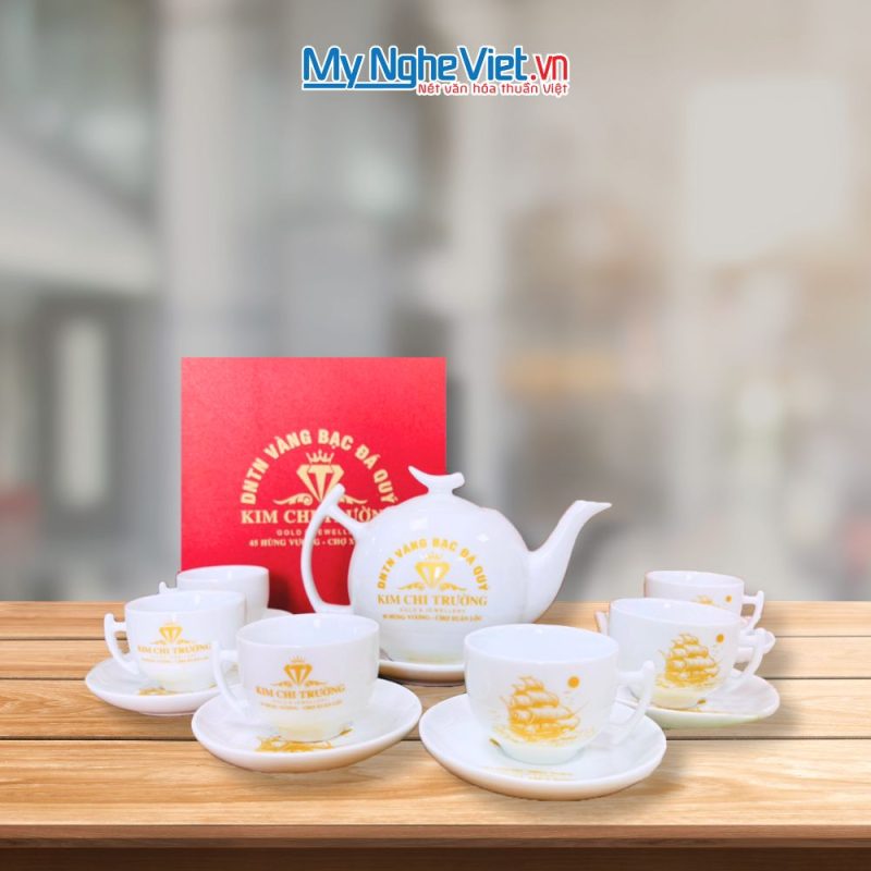 Bình Trà Bát Tràng Dáng Bưởi Cành In Logo