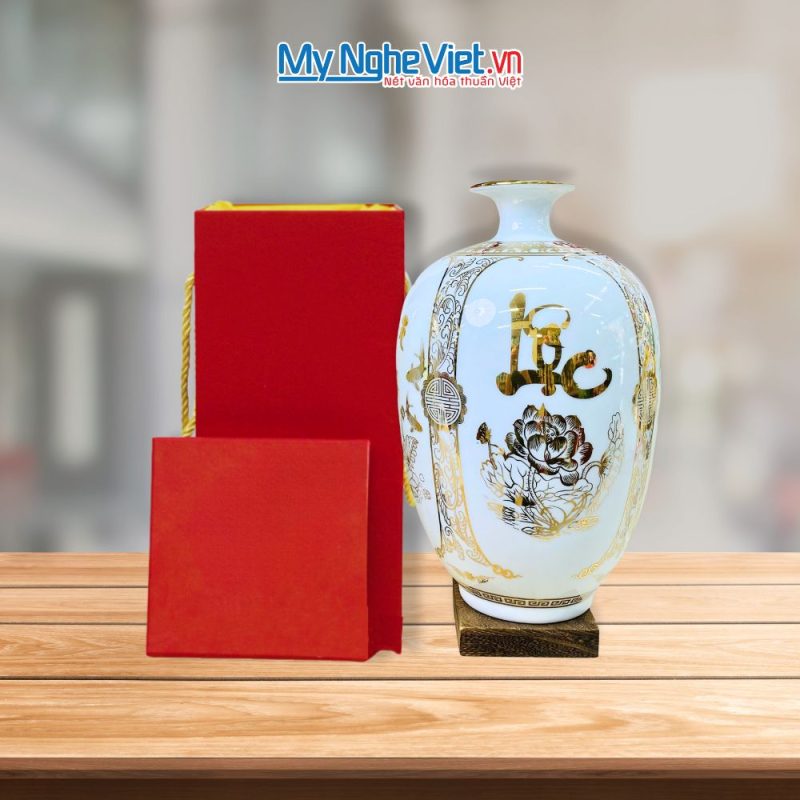 Lọ Thu Tài Chữ Lộc Viền Chỉ Vàng