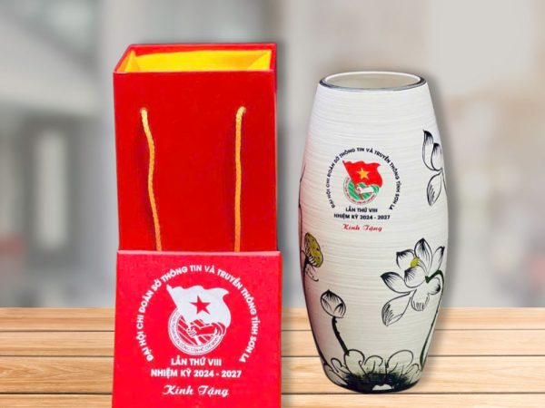 Lọ Hoa Gốm Dáng Quả Boom In Logo