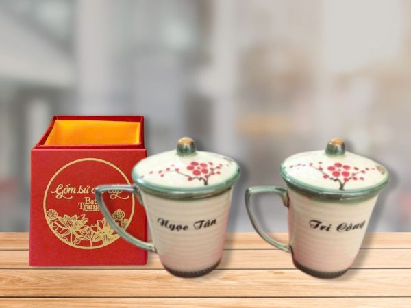 Ly Sứ Bát Tràng Vẽ Đào In Tên
