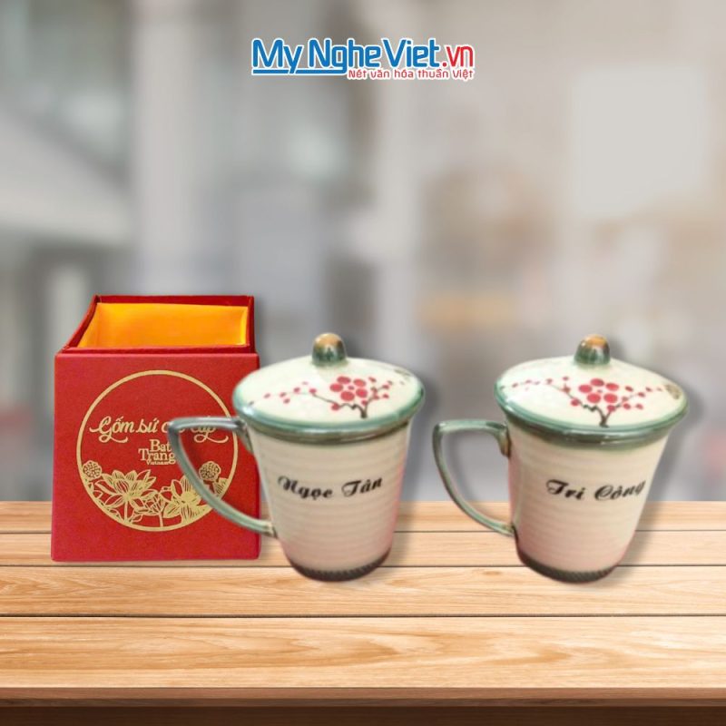 Ly Sứ Bát Tràng Vẽ Đào In Tên