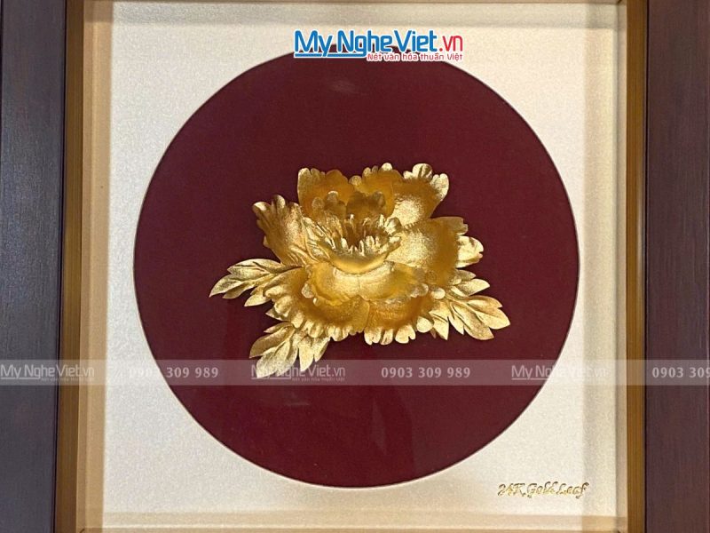 Tranh hoa mẫu đơn dát vàng để bàn 24k 20x20 + Hộp xilot đỏ - MNVHD04.5 - Ảnh 2