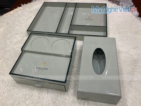 Bộ đồ dùng khách sạn sơn mài nền xám MNV-BSM05