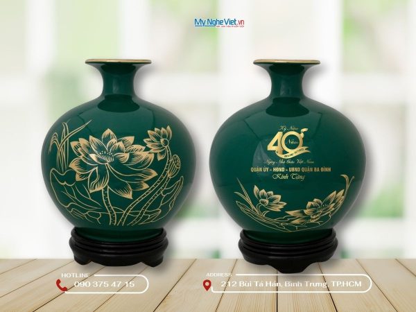 Lọ Thu Tài Men Xanh Hoa Sen In Logo Kỉ Niệm