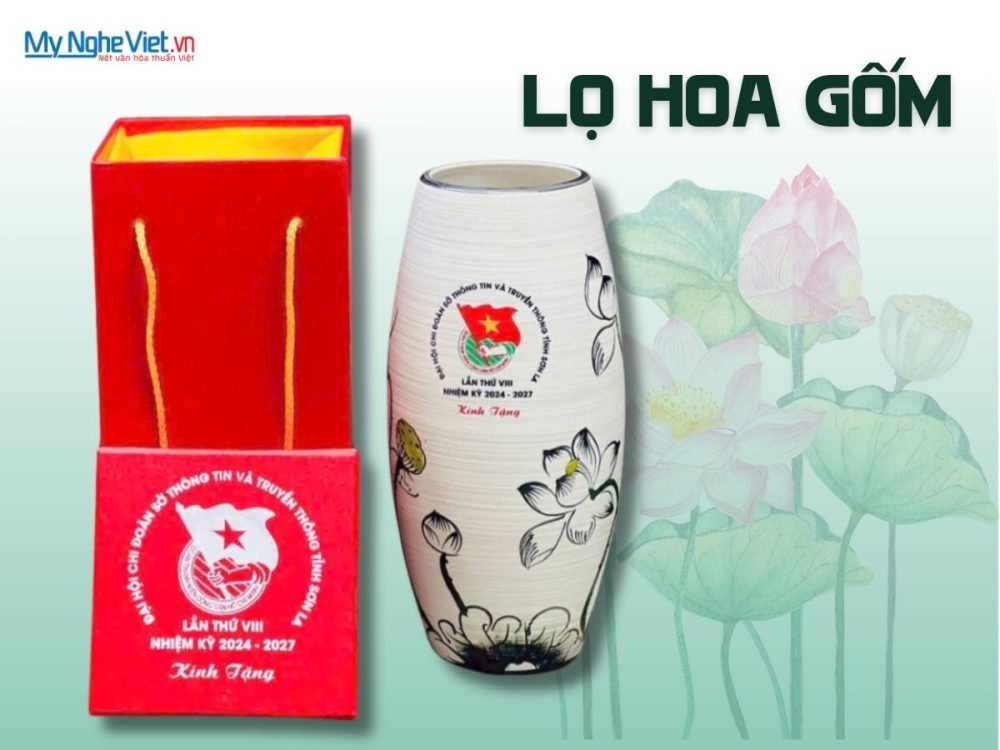 Lọ Hoa Gốm Dáng Quả Boom In Logo