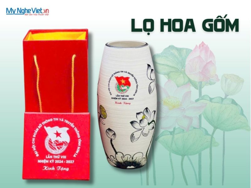 Lọ Hoa Gốm Dáng Quả Boom In Logo