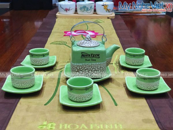 Bộ bình trà men rạn trứng in logo Nova Tech