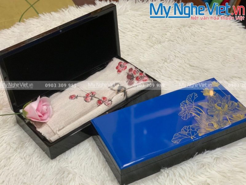 Combo Khăn Lụa Hà Đông + Hộp Sơn Mài Vẽ Sen Cao Cấp - Ảnh 2