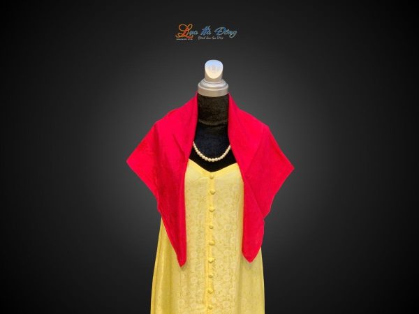 Khăn lụa vân cổ họa tiết nhiều hoa màu đỏ đậm