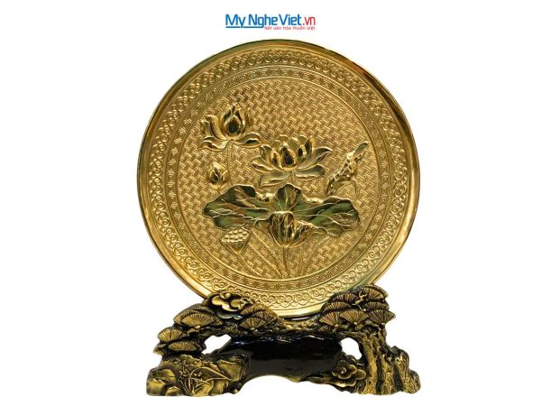 Tranh Đĩa Đồng Hoa Sen, Mạ Vàng 24K MNV-TD21