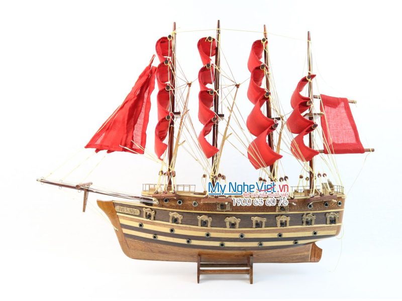 Mô hình thuyền chiến cổ Jylland (thân 40cm) buồm đỏ MNV-TB27-3 - Ảnh 2
