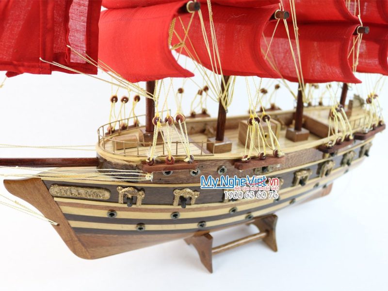 Mô hình thuyền chiến cổ Jylland (thân 40cm) buồm đỏ MNV-TB27-3 - Ảnh 4