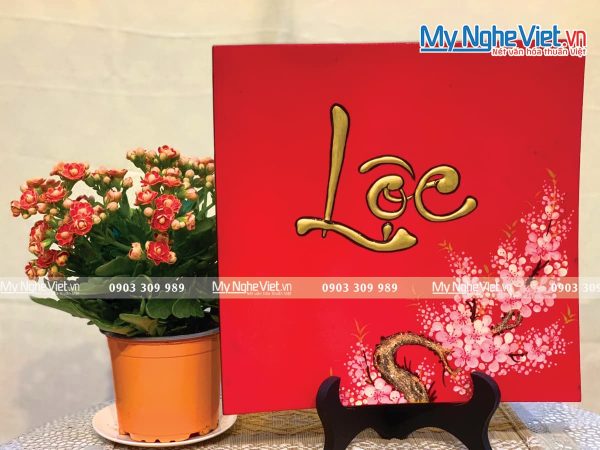 Tranh Đĩa Sơn Mài Vuông Thư Pháp Chữ Lộc TSM540