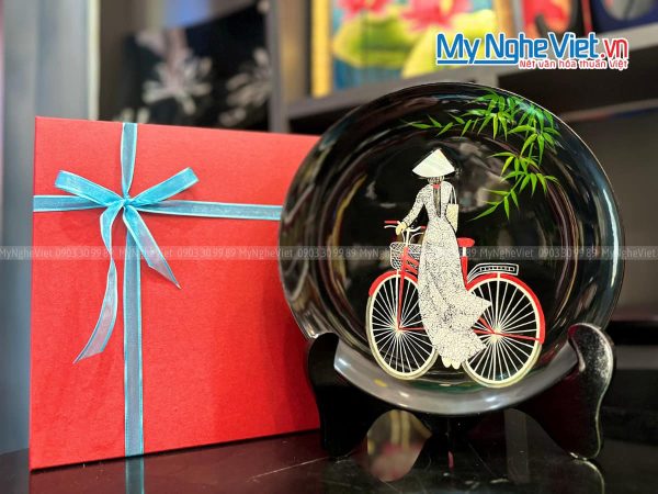 Tranh Đĩa Cô Gái Áo Dài - Xe Đạp D26cm TD25-3TBL