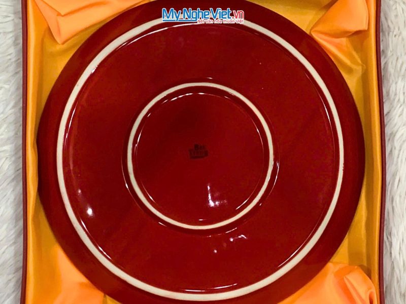 Tranh đĩa gốm sứ Hoa Sen Màu Đỏ - Ảnh 2