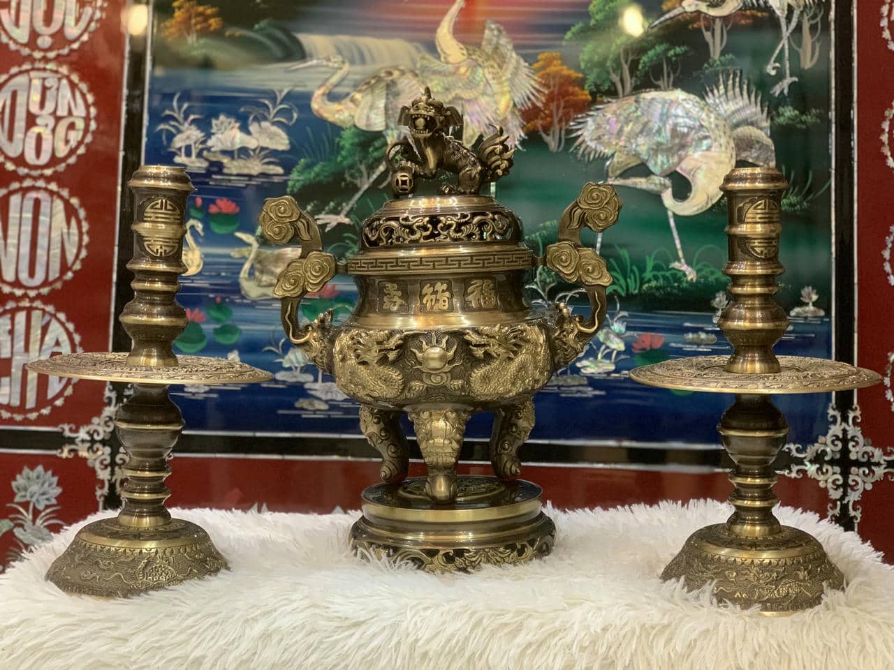 Bộ Tam Sự Cạo Màu rồng H40(cm) nến chạm MNV-DD18/40 cao mau - Ảnh 2