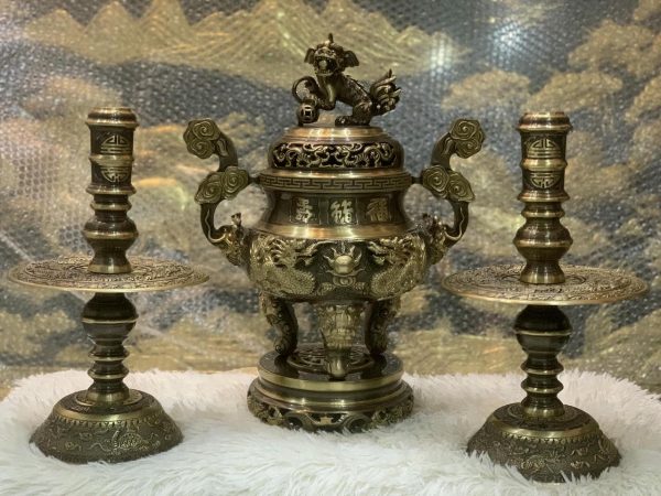 Bộ Tam Sự Cạo Màu rồng H40(cm) nến chạm MNV-DD18/40 cao mau