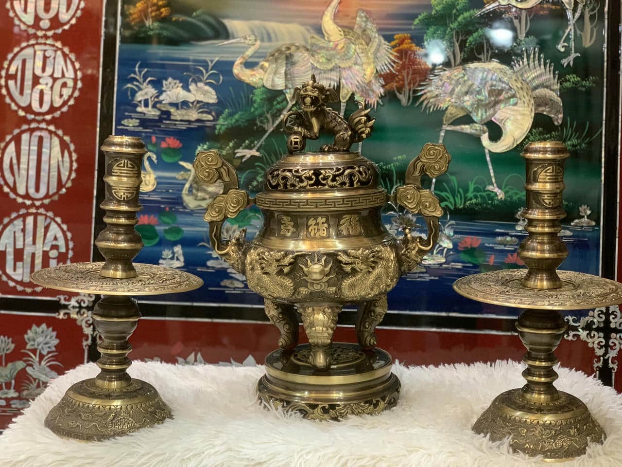 Bộ Tam Sự Cạo Màu rồng H40(cm) nến chạm MNV-DD18/40 cao mau - Ảnh 3