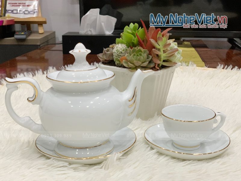 Bộ bình trà Phú Quý viền chỉ vàng kim - Ảnh 2