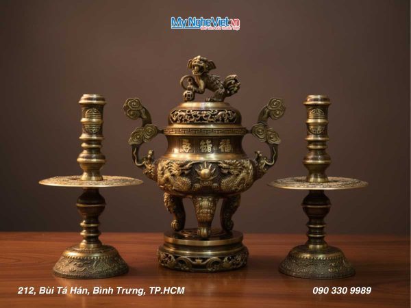 Bộ Tam Sự Cạo Màu rồng H40(cm) nến chạm MNV-DD18/40 cao mau