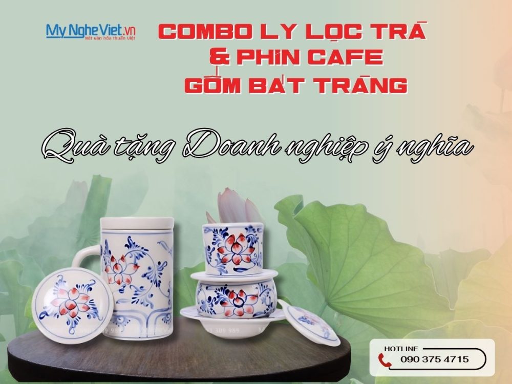 Combo Ly Lọc Trà Và Phin Cafe Vẽ Sen Cao Cấp CBCFVH006/1