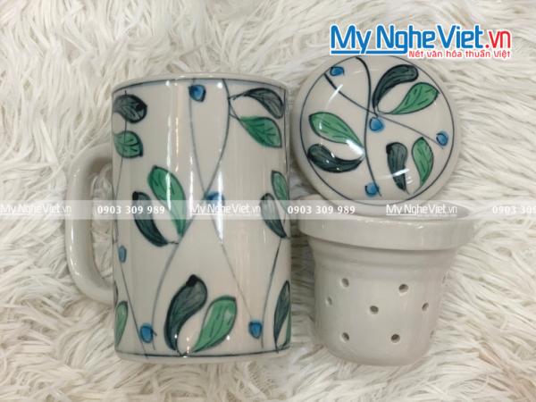 Combo Ly Lọc Trà Và Phin Cafe Vẽ Lá Ô Liu Cao Cấp
