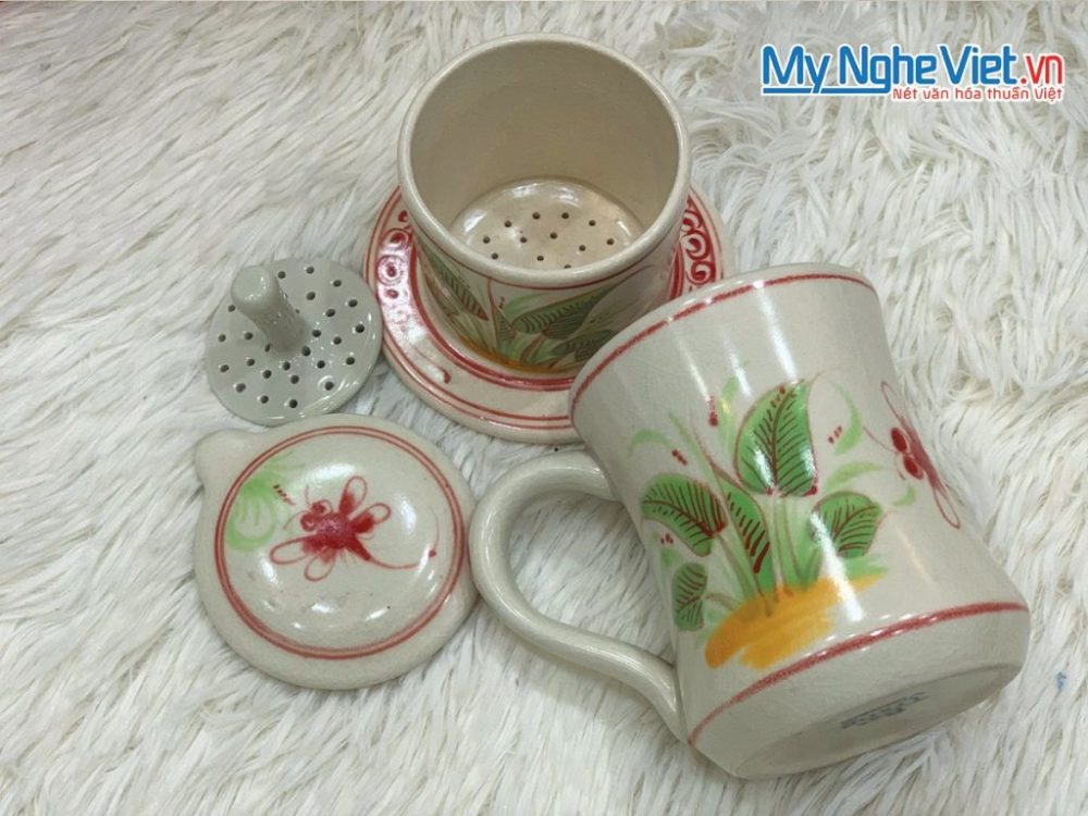 Combo Ly Lọc Trà Và Phin Cafe Vẽ Hình Lá Khoai Cao Cấp