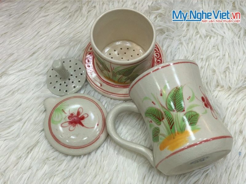 Combo Ly Lọc Trà Và Phin Cafe Vẽ Hình Lá Khoai Cao Cấp