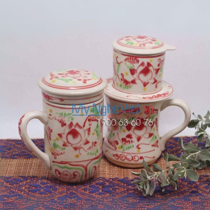Combo Ly Lọc Trà Và Phin Cafe Vẽ Sen Cao Cấp MNV-CBF03 - Ảnh 2