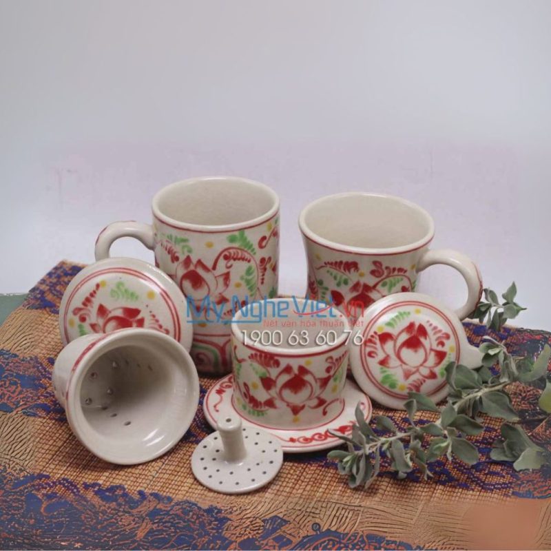 Combo Ly Lọc Trà Và Phin Cafe Vẽ Sen Cao Cấp MNV-CBF03