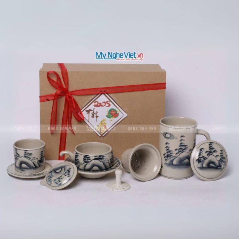 Combo Ly Lọc Trà Và Phin Cafe Vẽ Sơn Thủy Cao Cấp