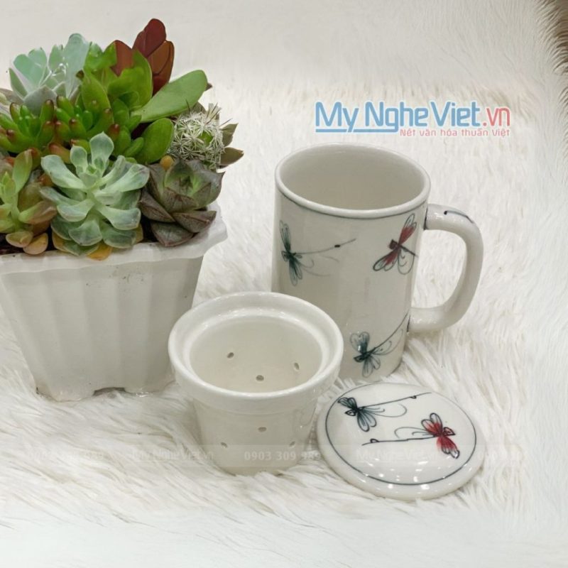 Combo Ly Lọc Trà Và Phin Cafe Vẽ Chuồn Kim Đỏ Đen Cao Cấp CB2CK004 - Ảnh 2