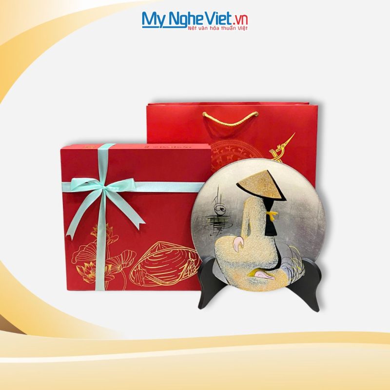 Tranh Đĩa Sơn Mài Cô Gái Áo Dài Cao Cấp TD25-3TBL - Ảnh 2