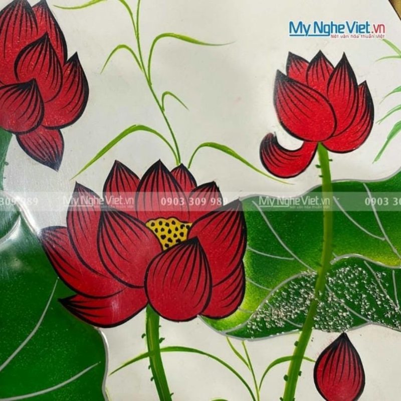 Tranh Đĩa Sơn Mài Hoa Sen Nền Trắng Cao Cấp – TD25-TBL5 - Ảnh 2