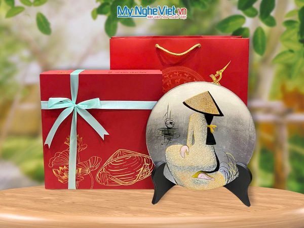 Tranh Đĩa Sơn Mài Cô Gái Áo Dài Cao Cấp TD25-3TBL