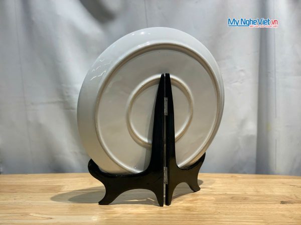 Tranh đĩa gốm Bát Tràng hoa sen trắng đắp nổi