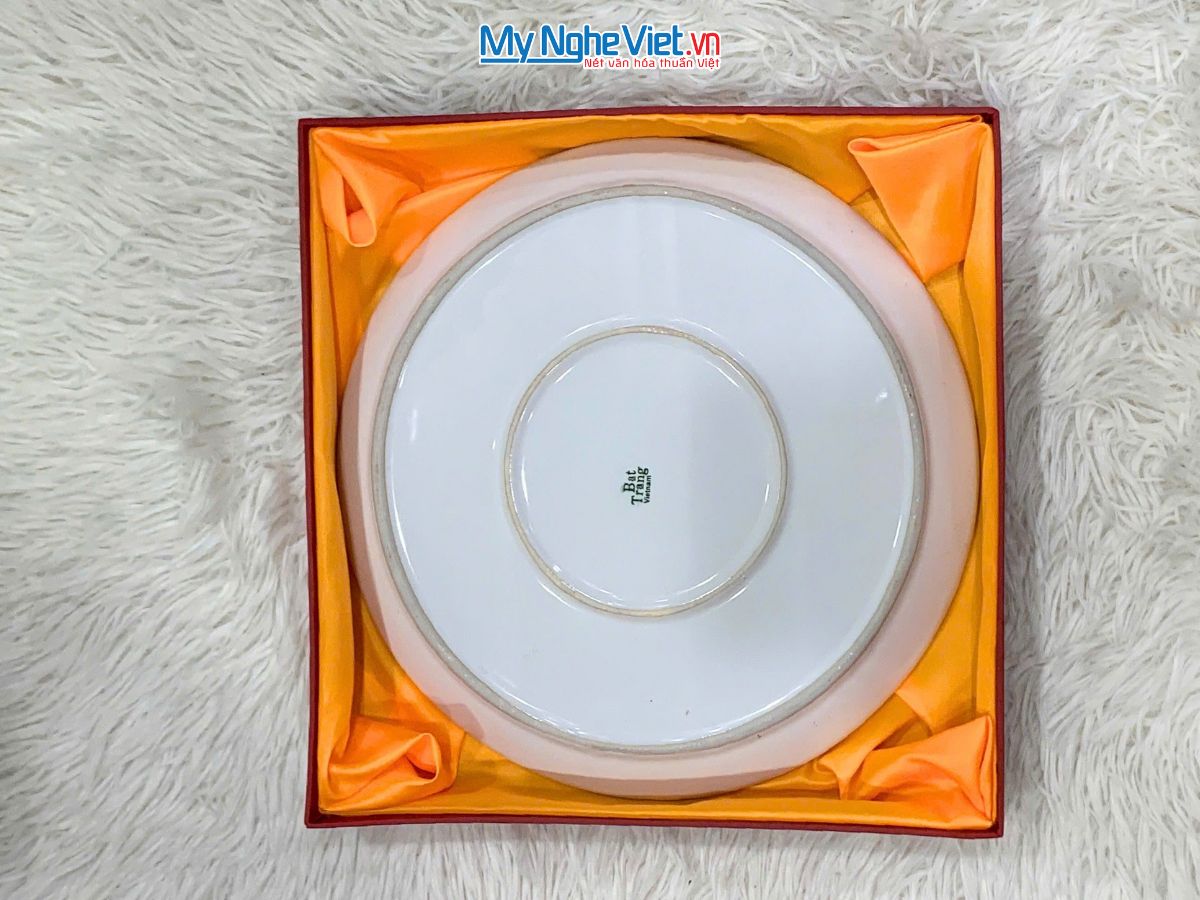 Tranh đĩa gốm Bát Tràng hoa sen trắng đắp nổi MNV-TDS1.2 - Quà sang trọng - Ảnh 6