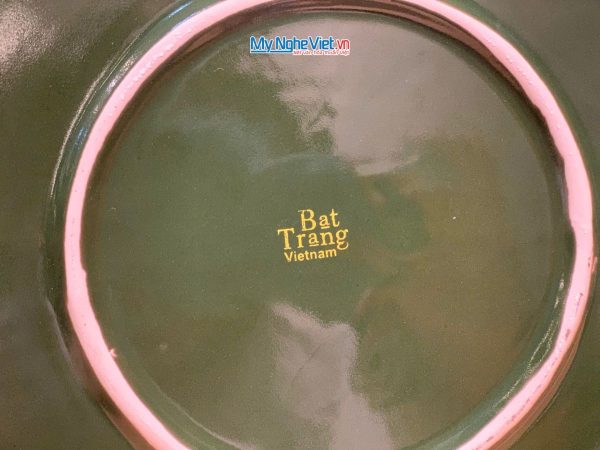 Tranh đĩa gốm Bát Tràng hoa sen xanh đắp nổi