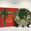 Tranh đĩa gốm Bát Tràng hoa sen xanh đắp nổi