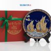Tranh Đĩa Gốm Bát Tràng Thuận Buồm Xanh Coban Đắp Nổi