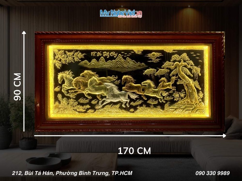 Tranh Đồng Mã Đáo thành công khung vặn - Dát vàng 24k