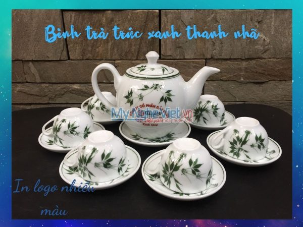 Bộ trình trà Bát Tràng tre trúc in logo 02 màu 01 vị trí bình trà CÔNG TY CỔ PHẦN DẦU NHỜN CNLUBE HDCNLUBE02