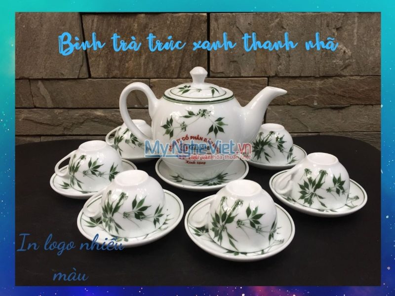 Bộ trình trà Bát Tràng tre trúc in logo 02 màu 01 vị trí bình trà CÔNG TY CỔ PHẦN DẦU NHỜN CNLUBE HDCNLUBE02