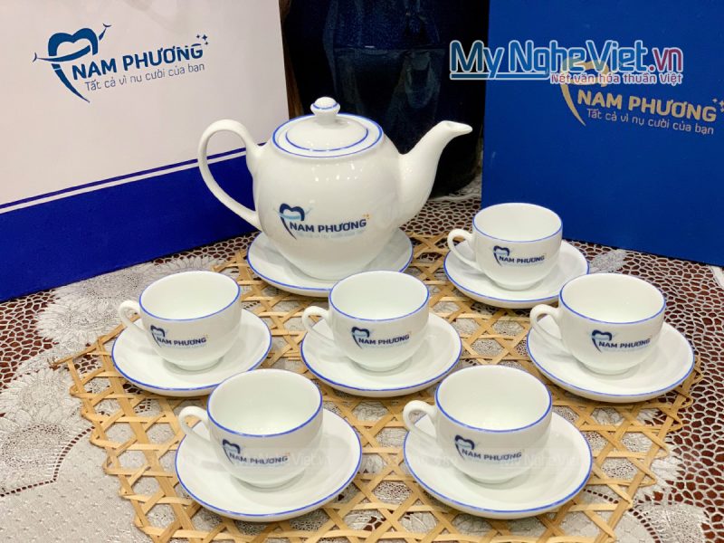 Bộ ấm chén - Bình trà dáng Minh Long chỉ xanh in logo Nam Phương HDNP02 - Ảnh 4