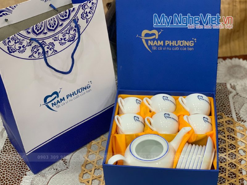 Bộ ấm chén - Bình trà dáng Minh Long chỉ xanh in logo Nam Phương HDNP02 - Ảnh 5