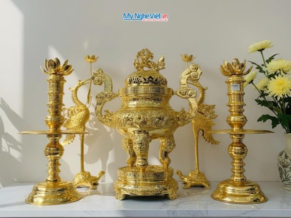 Bộ Lư (Đỉnh) Đồng Ngũ Sự Mạ Vàng - Bộ thờ cúng MNV-DD18/50MV