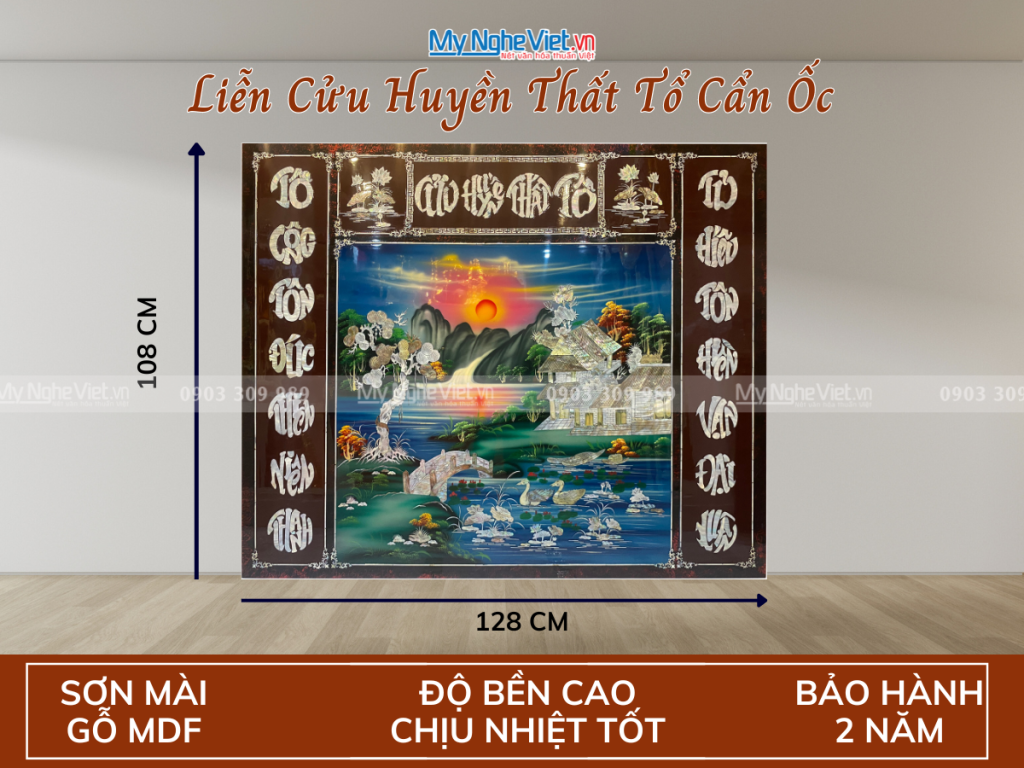 Liễn sơn mài - Cửu huyền thất tổ cẩn ốc cao cấp